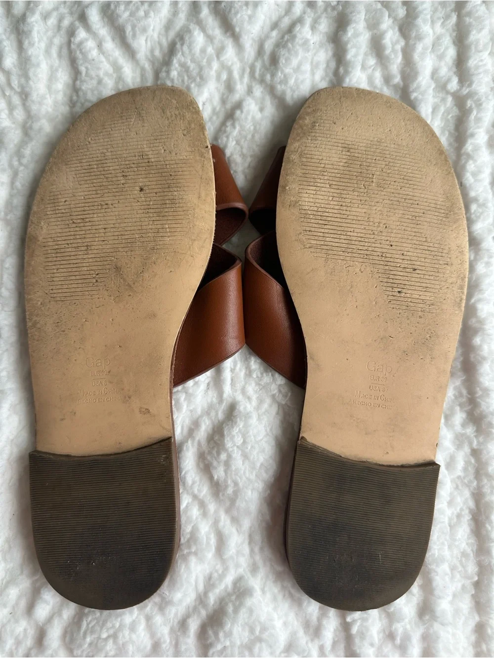 GAP Cross Strap Leather Slide Sandals in Cognac